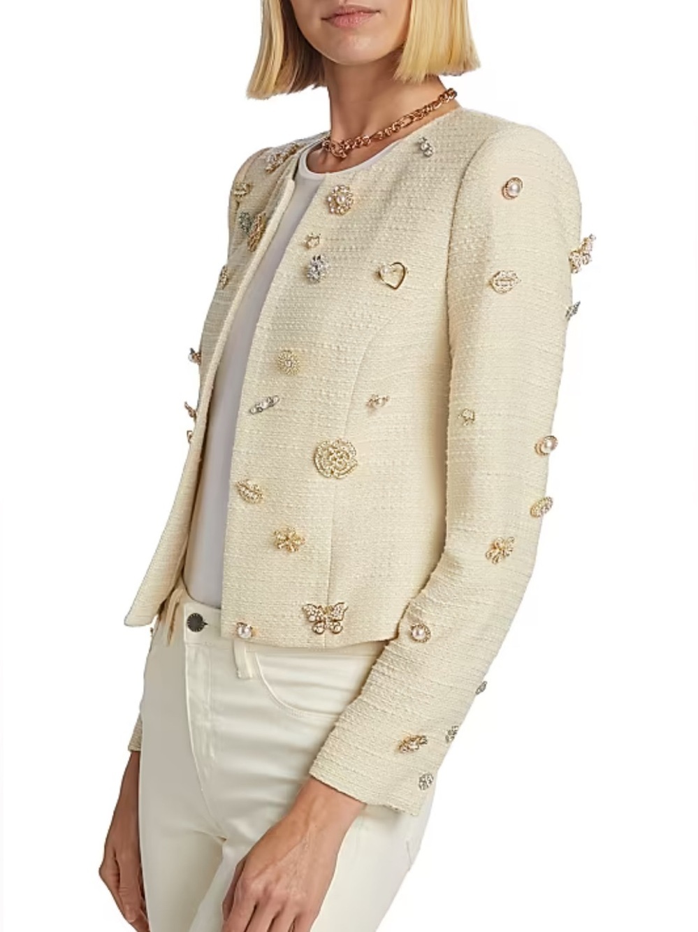 RRP US$1,895 L’Agence Tayla Embellished Bouclé Jacket Blazer NWT